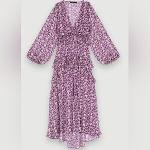 Maje Lavender Floral V-Neck Tiered Maxi Dress